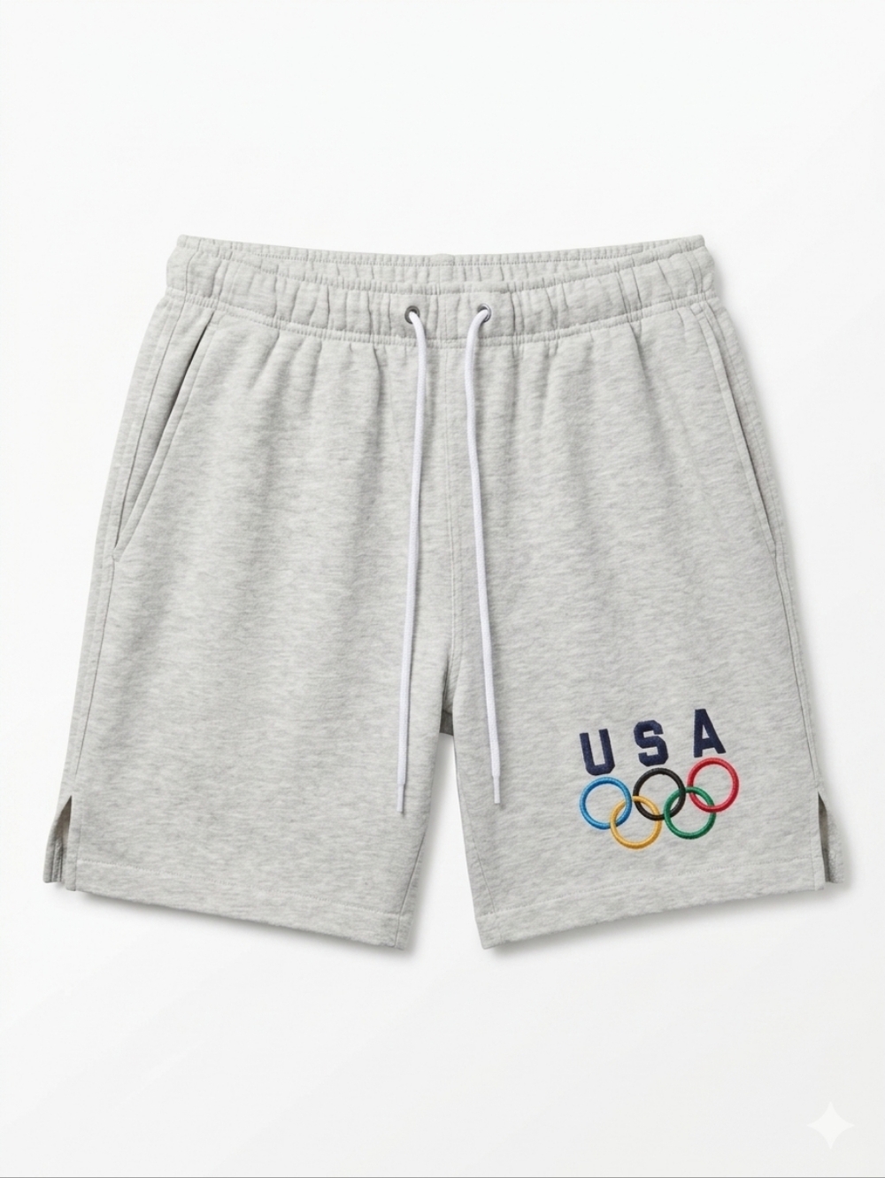 Team Apparel USA Olympic Gray Fleece  Shorts Logo Drawstring Pockets Medium Flag